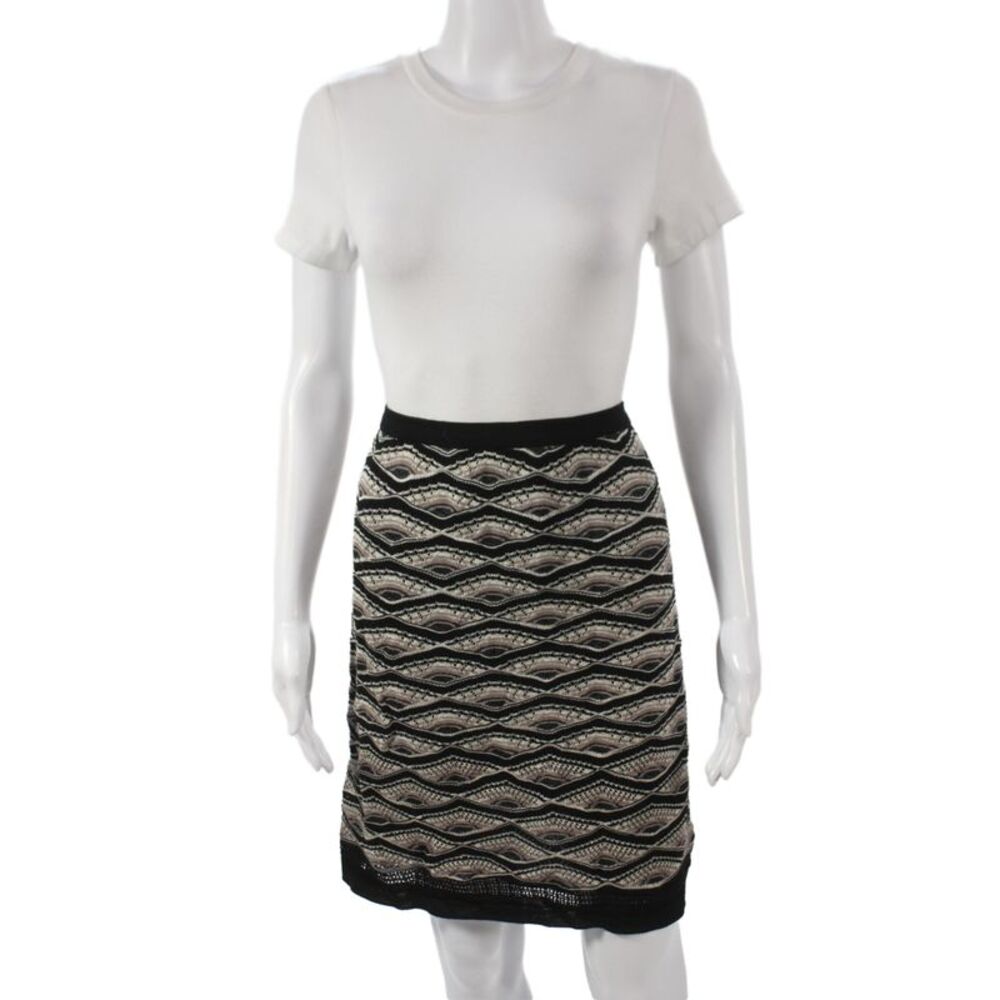 M Missoni Women Straight Pencil Skirt Black Geometric Knee Length Size 42